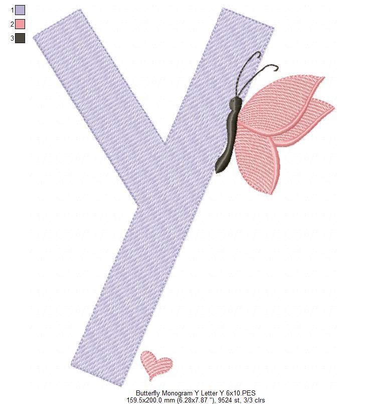 Monogram Y Letter Y Butterfly - Rippled Stitch