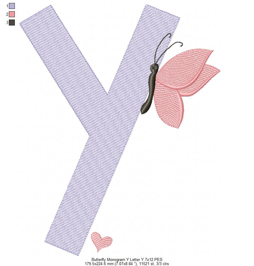 Monogram Y Letter Y Butterfly - Rippled Stitch