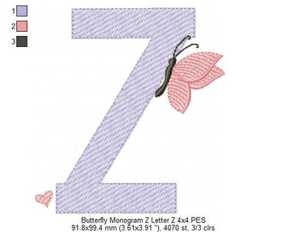 Monogram Z Letter Z Butterfly - Rippled Stitch