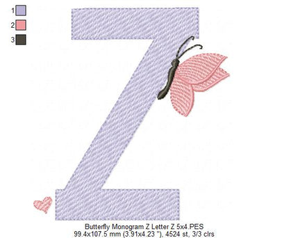 Monogram Z Letter Z Butterfly - Rippled Stitch