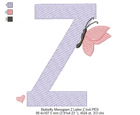 Monogram Z Letter Z Butterfly - Rippled Stitch