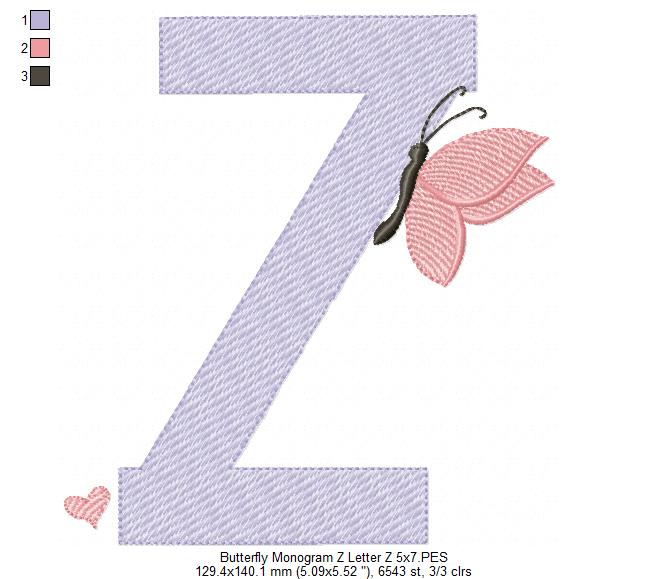 Monogram Z Letter Z Butterfly - Rippled Stitch