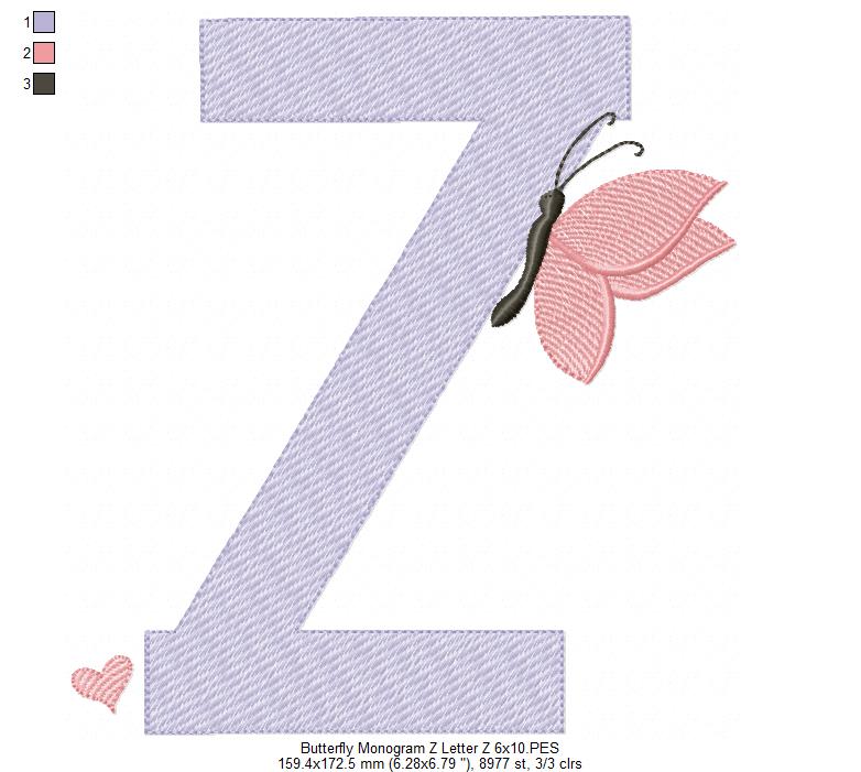 Monogram Z Letter Z Butterfly - Rippled Stitch