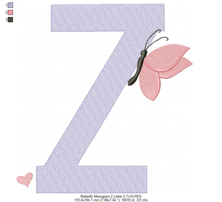 Monogram Z Letter Z Butterfly - Rippled Stitch