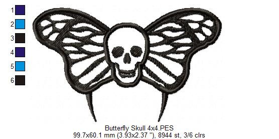 Butterfly Skull - Applique - Machine Embroidery Design