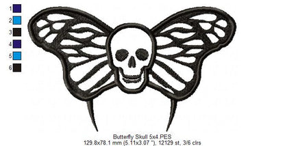 Butterfly Skull - Applique - Machine Embroidery Design