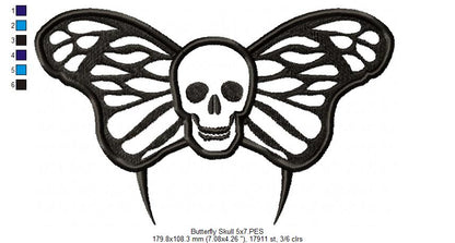 Butterfly Skull - Applique - Machine Embroidery Design