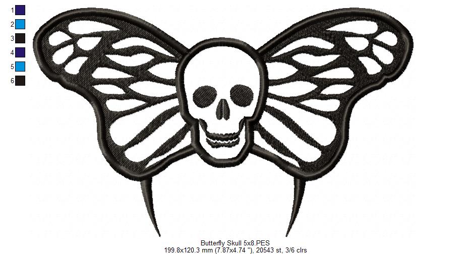 Butterfly Skull - Applique - Machine Embroidery Design
