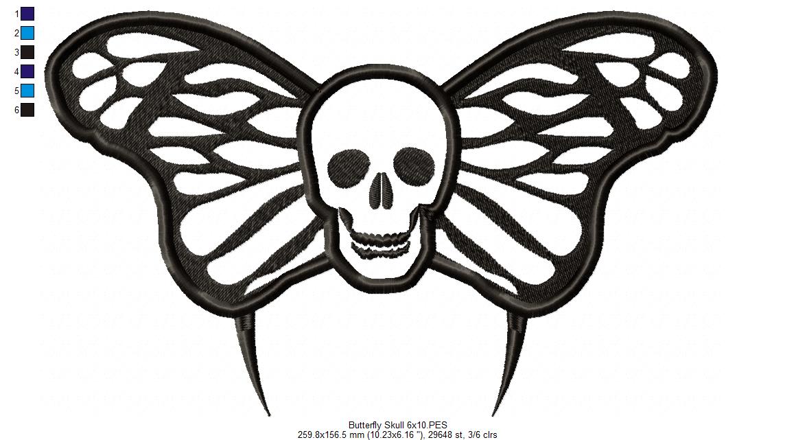 Butterfly Skull - Applique - Machine Embroidery Design