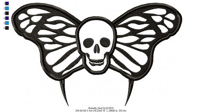 Butterfly Skull - Applique - Machine Embroidery Design