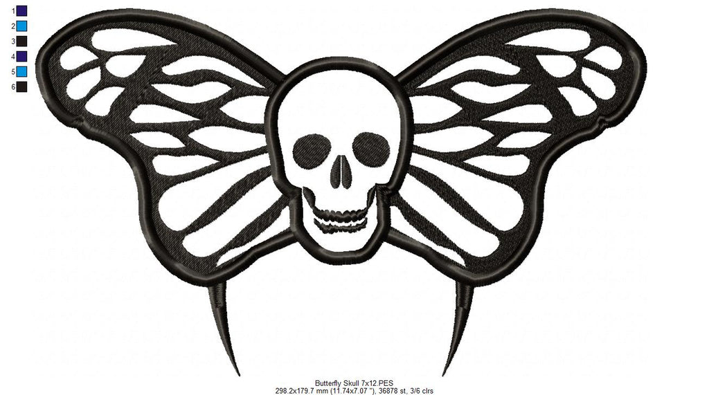 Butterfly Skull - Applique - Machine Embroidery Design