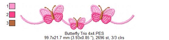 Delicate Butterflies trio - Fill Stitch - Machine Embroidery Design