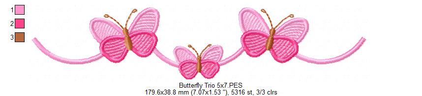 Delicate Butterflies trio - Fill Stitch - Machine Embroidery Design