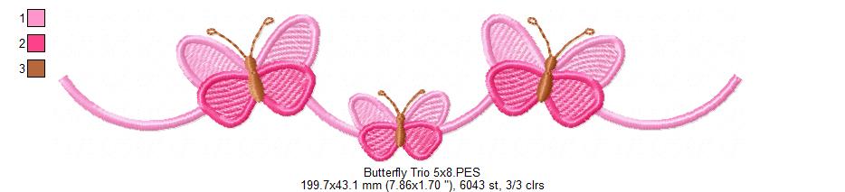 Delicate Butterflies trio - Fill Stitch - Machine Embroidery Design