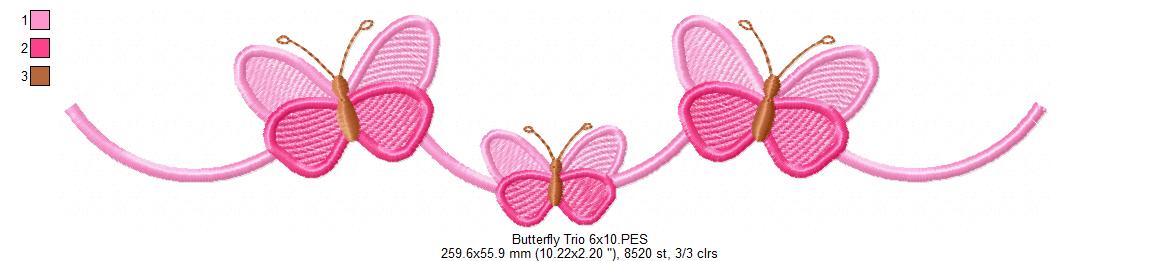 Delicate Butterflies trio - Fill Stitch - Machine Embroidery Design