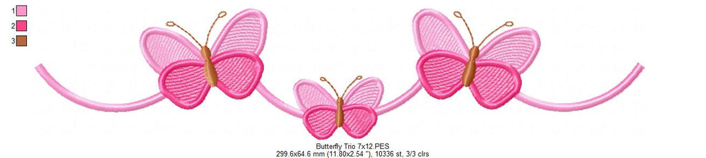 Delicate Butterflies trio - Fill Stitch - Machine Embroidery Design