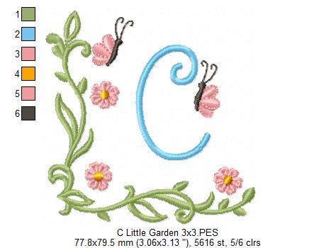 Little Garden Monogram C Letter C - Fill Stitch - Machine Embroidery Design