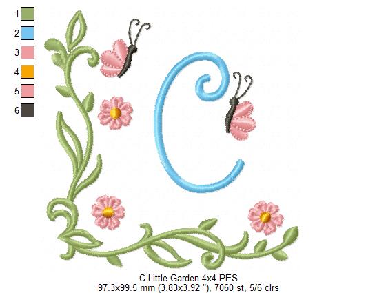Little Garden Monogram C Letter C - Fill Stitch - Machine Embroidery Design