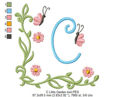Little Garden Monogram C Letter C - Fill Stitch - Machine Embroidery Design