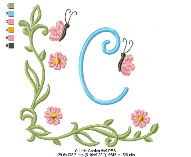 Little Garden Monogram C Letter C - Fill Stitch - Machine Embroidery Design