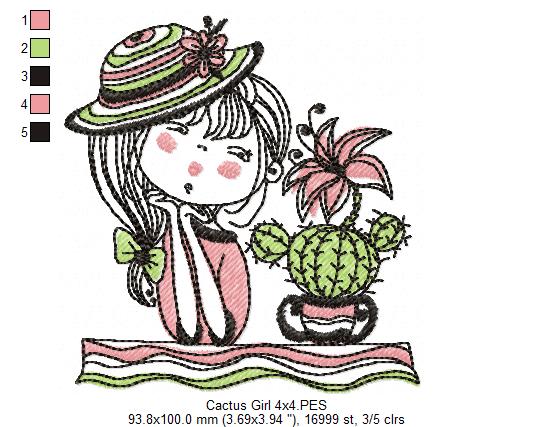 Cactus Girl - Fill Stitch - Machine Embroidery Design