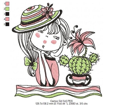 Cactus Girl - Fill Stitch - Machine Embroidery Design