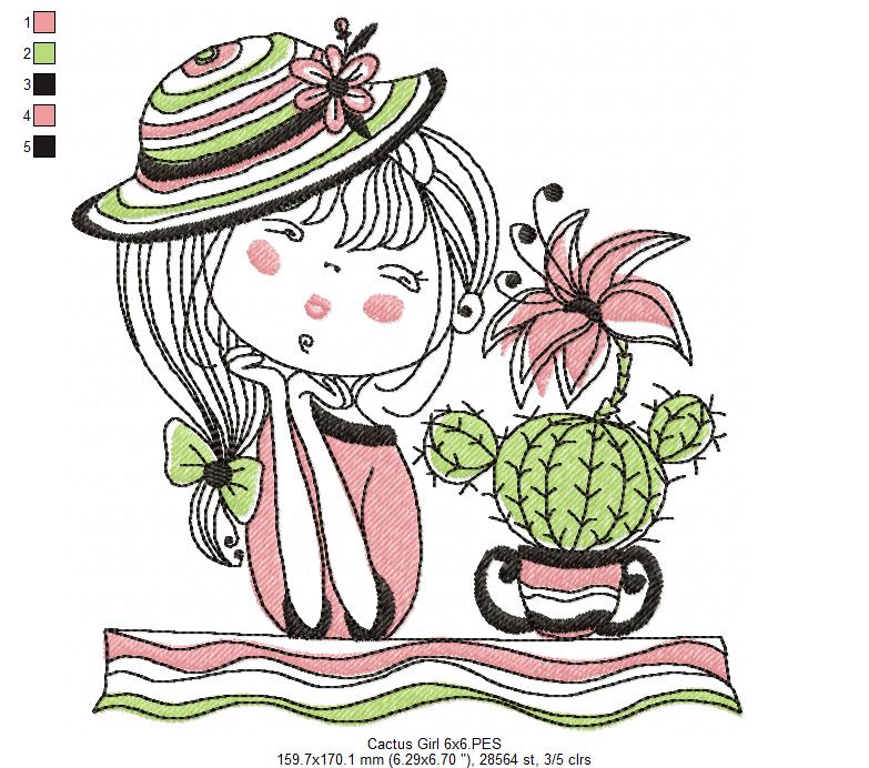 Cactus Girl - Fill Stitch - Machine Embroidery Design