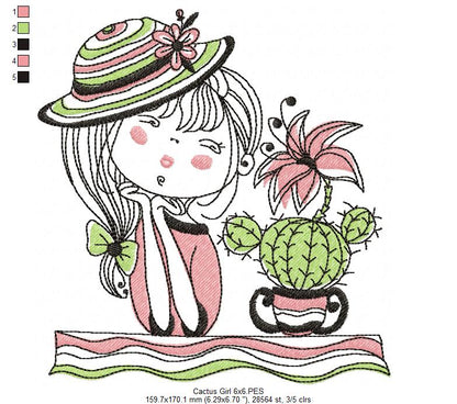 Cactus Girl - Fill Stitch - Machine Embroidery Design