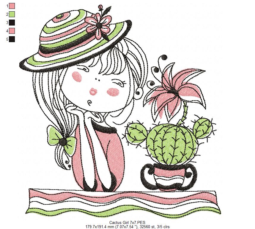 Cactus Girl - Fill Stitch - Machine Embroidery Design