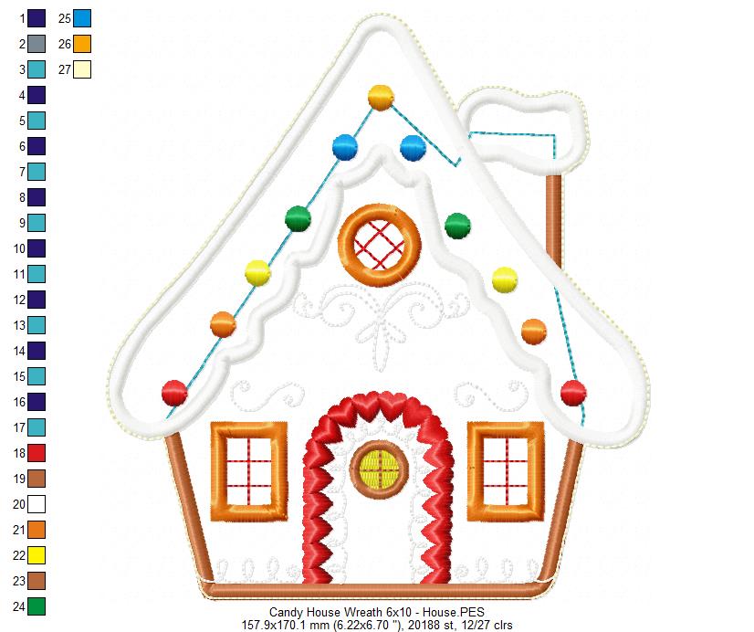 Christmas Candy House Wreath - ITH Project - Machine Embroidery Design
