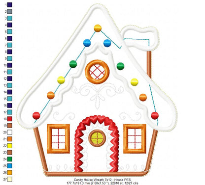 Christmas Candy House Wreath - ITH Project - Machine Embroidery Design