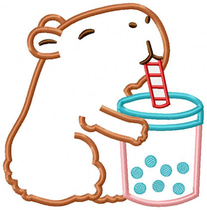 🌸 Bubble Tea Capybara 🧋 – Applique – Machine Embroidery Design