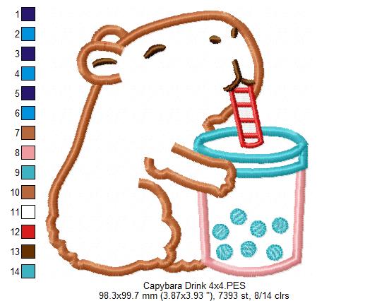 🌸 Bubble Tea Capybara 🧋 – Applique – Machine Embroidery Design