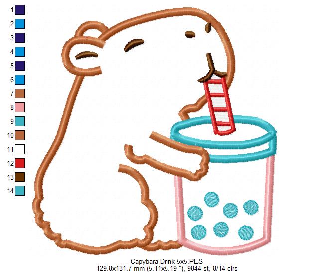 🌸 Bubble Tea Capybara 🧋 – Applique – Machine Embroidery Design