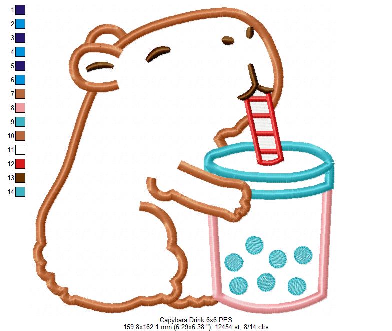 🌸 Bubble Tea Capybara 🧋 – Applique – Machine Embroidery Design