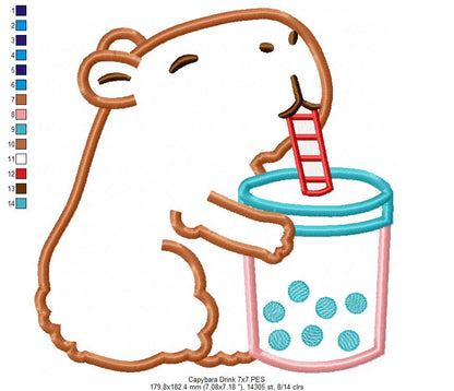 🌸 Bubble Tea Capybara 🧋 – Applique – Machine Embroidery Design