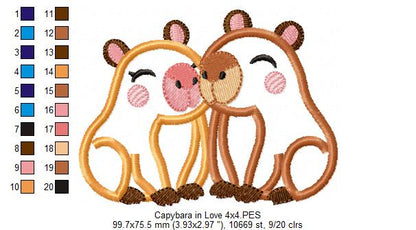 Snuggly Capybaras in Love – Applique – Machine Embroidery Design