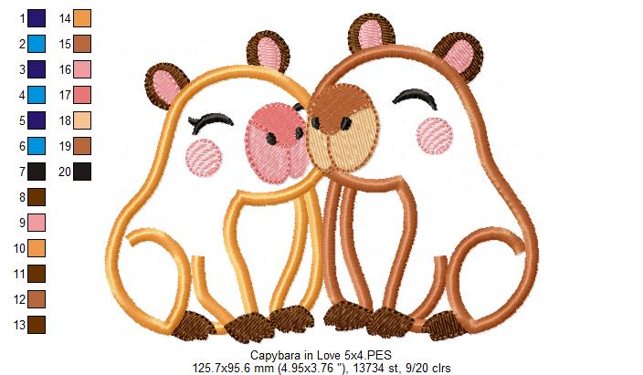 Snuggly Capybaras in Love – Applique – Machine Embroidery Design
