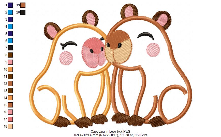 Snuggly Capybaras in Love – Applique – Machine Embroidery Design