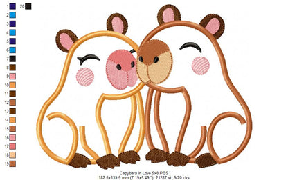 Snuggly Capybaras in Love – Applique – Machine Embroidery Design