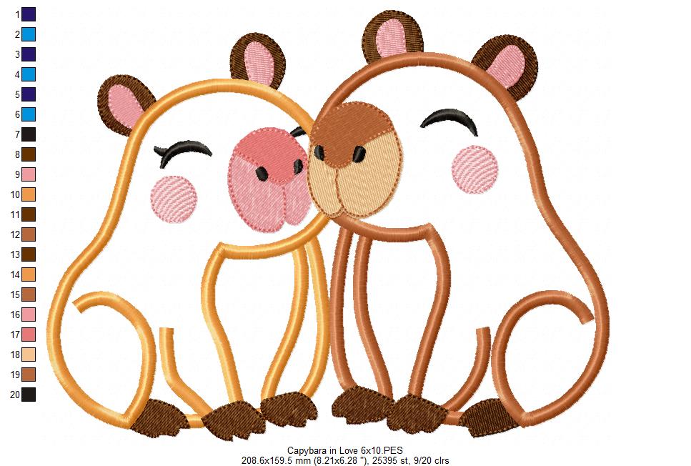 Snuggly Capybaras in Love – Applique – Machine Embroidery Design