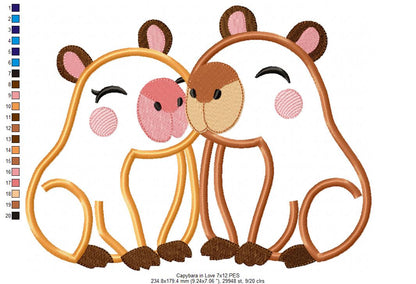 Snuggly Capybaras in Love – Applique – Machine Embroidery Design