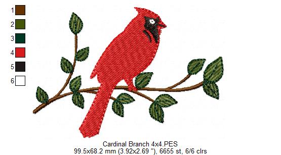 Cardinal on the Branch - Fill Stitch - Machine Embroidery Design