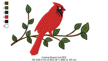 Cardinal on the Branch - Fill Stitch - Machine Embroidery Design