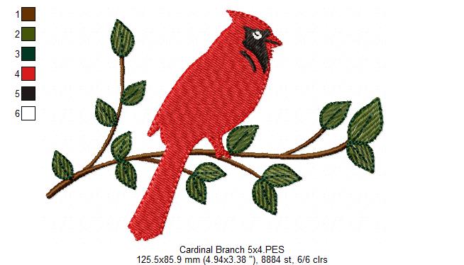 Cardinal on the Branch - Fill Stitch - Machine Embroidery Design