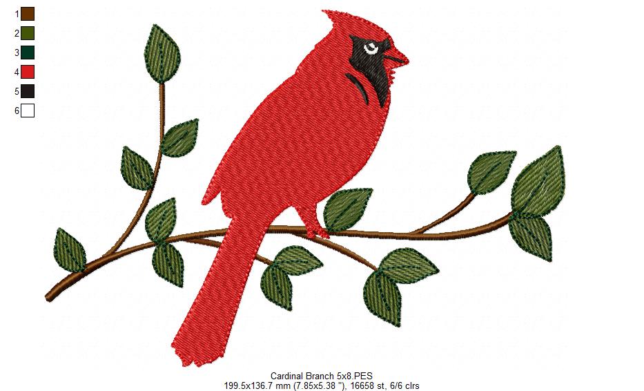 Cardinal on the Branch - Fill Stitch - Machine Embroidery Design