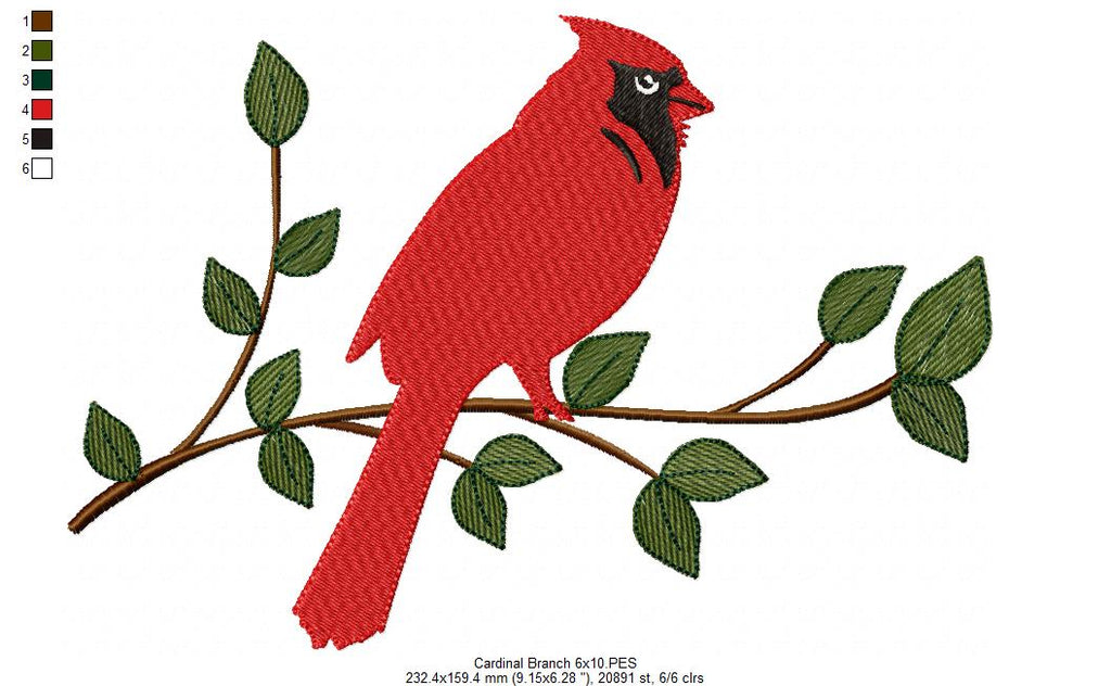 Cardinal on the Branch - Fill Stitch - Machine Embroidery Design