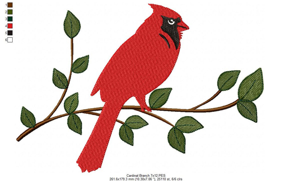 Cardinal on the Branch - Fill Stitch - Machine Embroidery Design