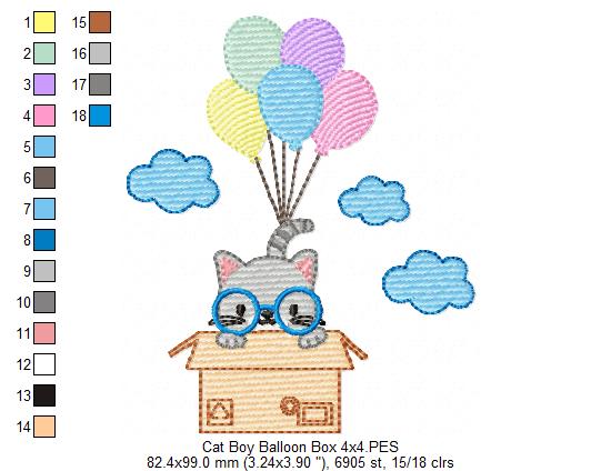 Cat Boy Flying in a Box - Fill Stitch