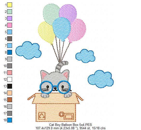 Cat Boy Flying in a Box - Fill Stitch